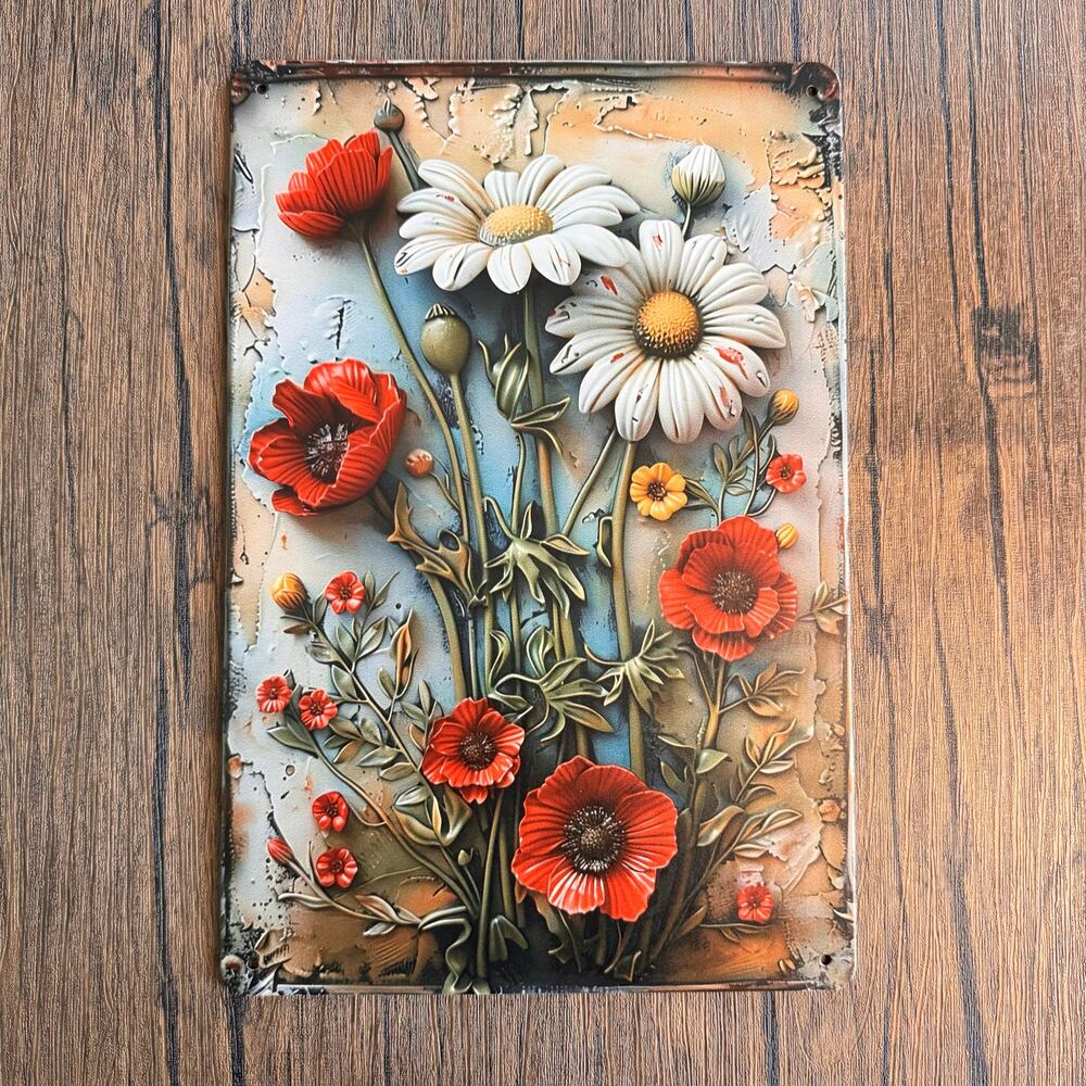 Wall Hanging Sign Metal Sign Flowers Poppy Daisy Daisies Gift NEW FAST SHIP